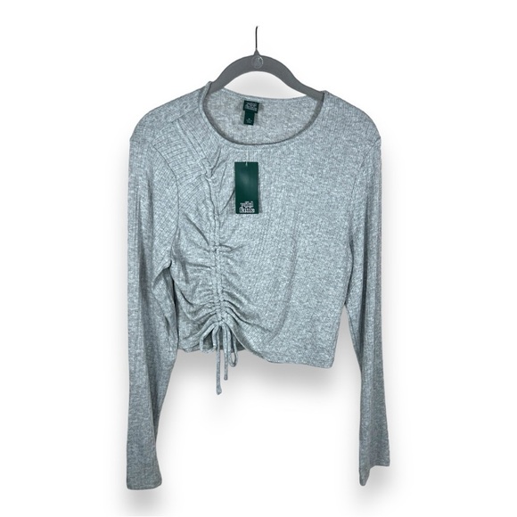 NEW XL JUNIORS WILD FABLE GREY RIBBED CROPPED TOP LONG SLEEVE STRETCH - Picture 1 of 11